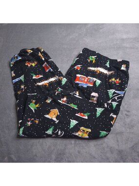 Old Navy Black Christmas-Themed Pajama Pants 2X Cozy Winter Print Pockets